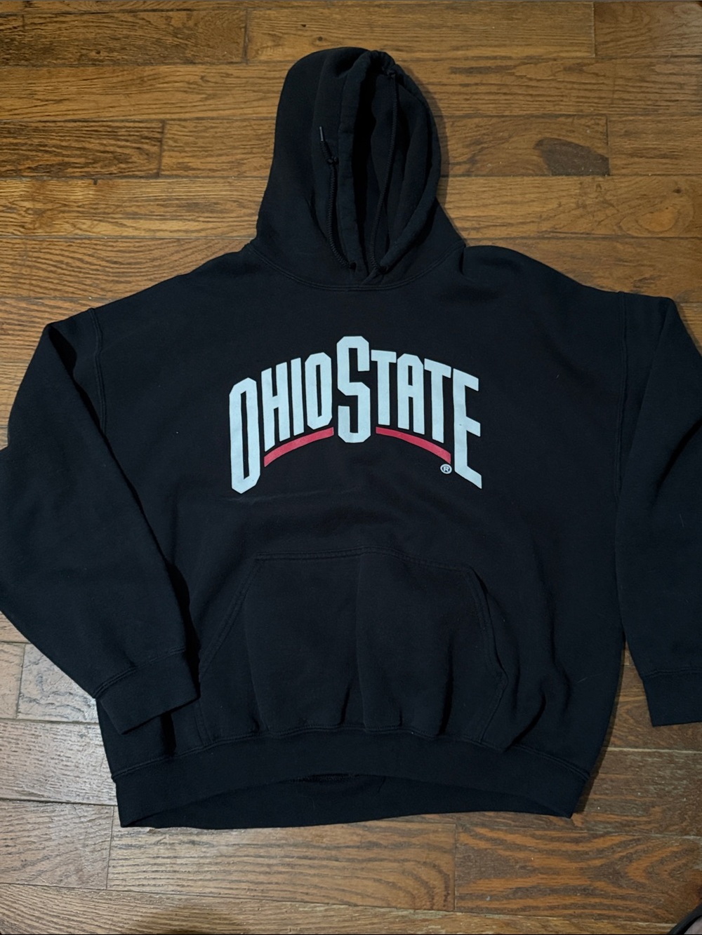 Gildan Black Hoodie with White Ohio State Arch and Red Accent